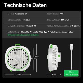 VIVOSUN Clip Ventilator  AeroWave D4 Black