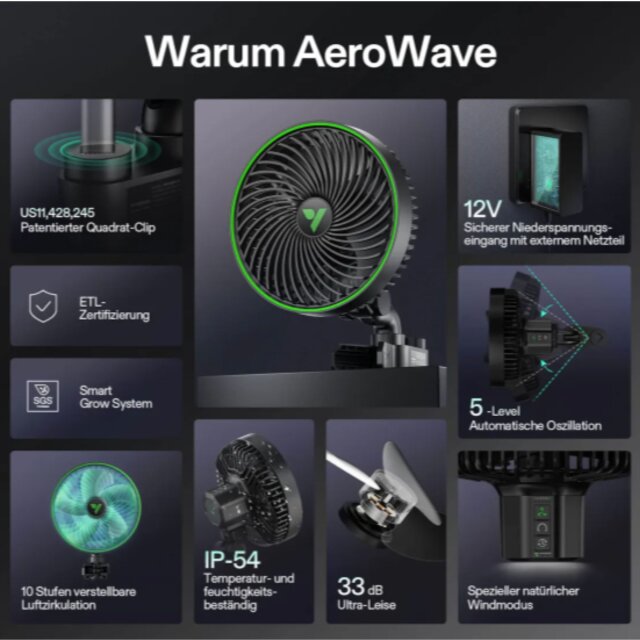 VIVOSUN Clip Ventilator AeroWave E9 Black