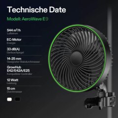 VIVOSUN Clip Ventilator AeroWave E9 Black