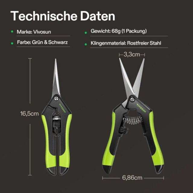 VIVOSUN Trimm-Schere Gartenschere mit geraden Edelstahlklingen