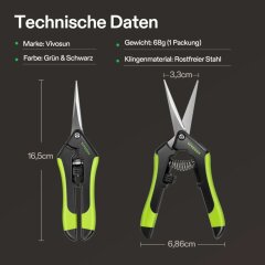 VIVOSUN Trimm-Schere Gartenschere mit geraden Edelstahlklingen