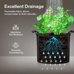 VIVOSUN Grow Bags 5er-Set, 5 Gallon / ca. 19 L – Dickes Vliesstoff-Pflanzgefäß mit Griffen (Schwarz)