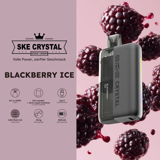 Crystal Edge 10000 Pod 10ml - Blackberry Ice 20mg