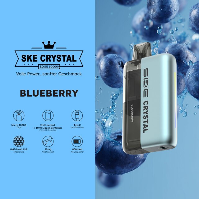 Crystal Edge 10000 Pod 10ml - Blueberry 20mg