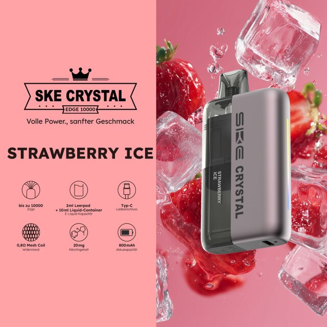Crystal Edge 10000 Pod 10ml - Strawberry Ice  20mg