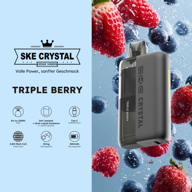 Crystal Edge 10000 Pod 10ml - Triple Berry 20mg