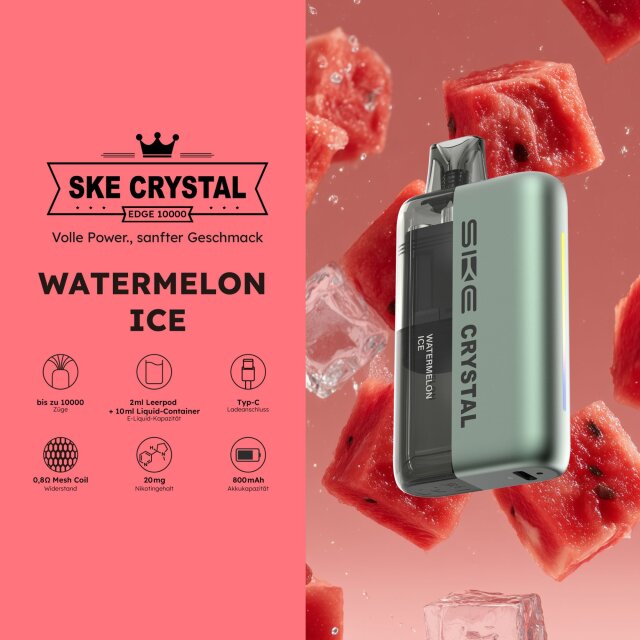 Crystal Edge 10000 Pod 10ml - Watermelon Ice 20mg